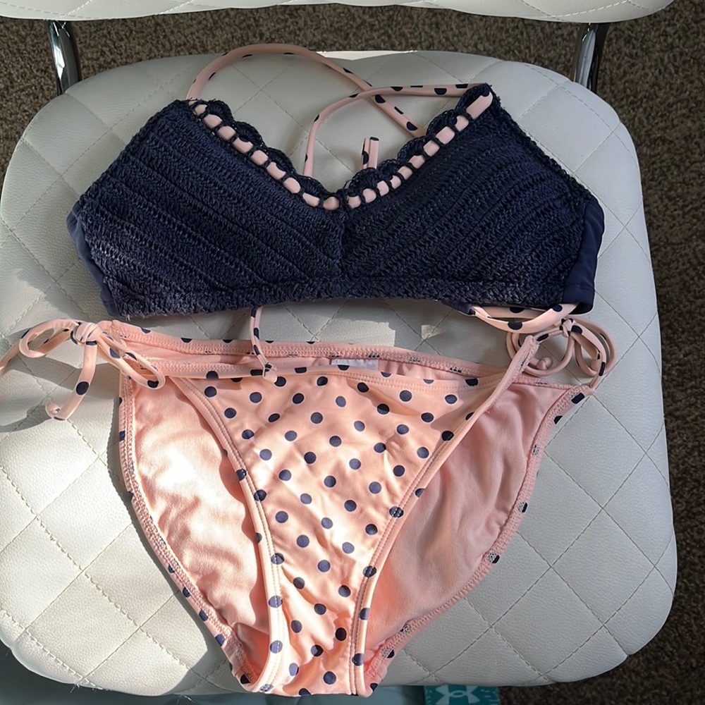 Target bikini set. Size: Medium Color: Pink and dark blue